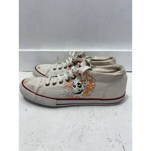 Ed Hardy Low Top Floral Skull Men's Shoes Size 13 White Canvas Style 12SLN102M